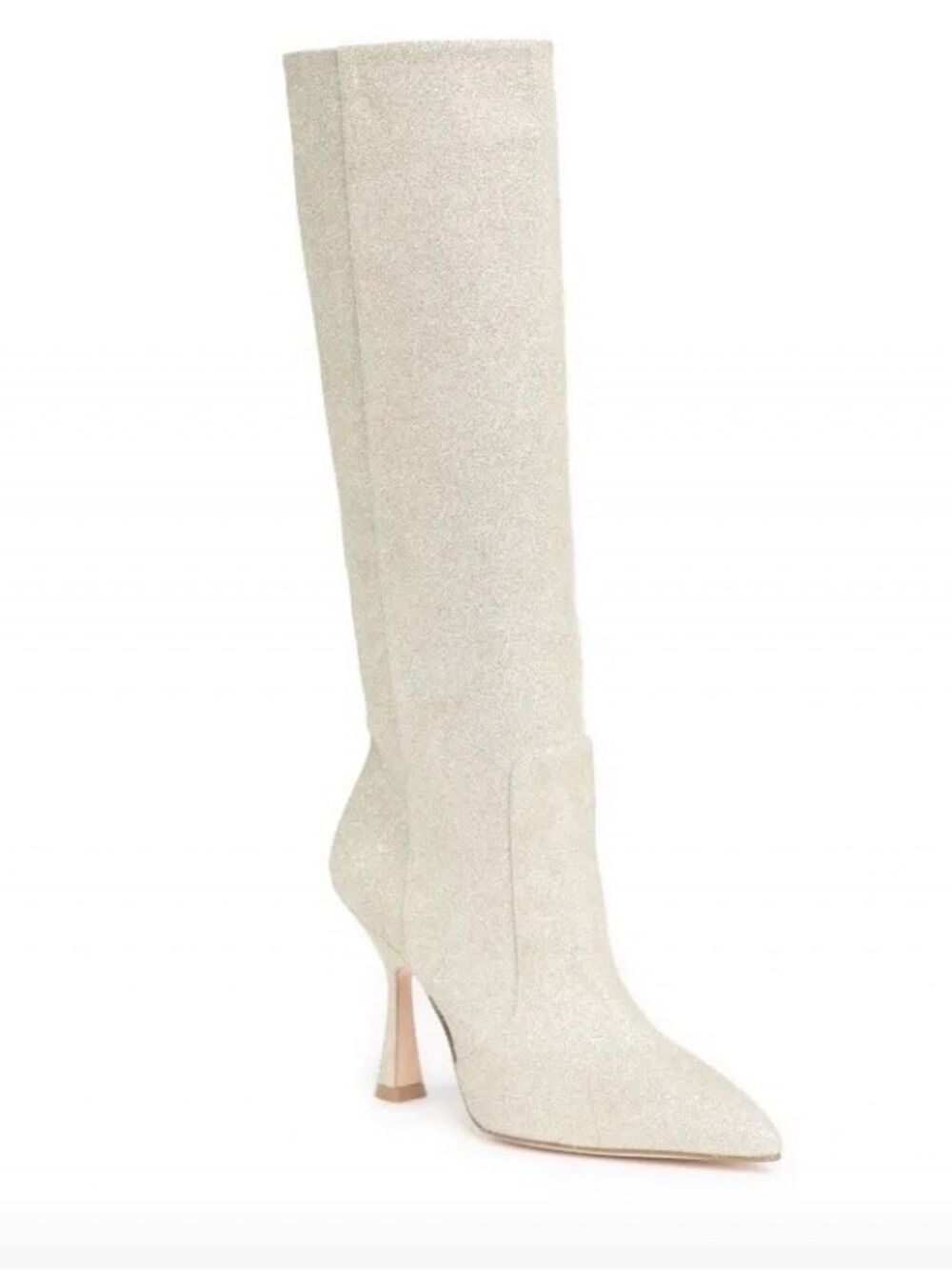 Stuart Weitzman Platinum Glitter Parton Tall Boots Size 6.5